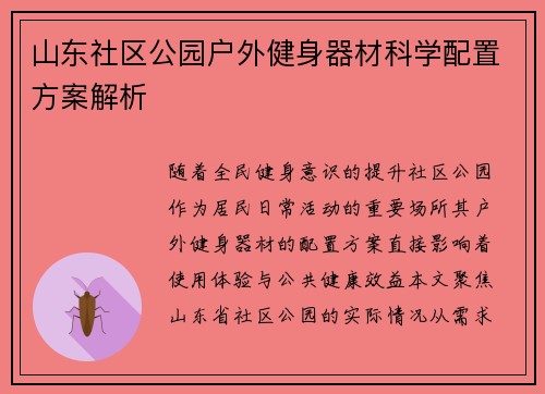 山东社区公园户外健身器材科学配置方案解析